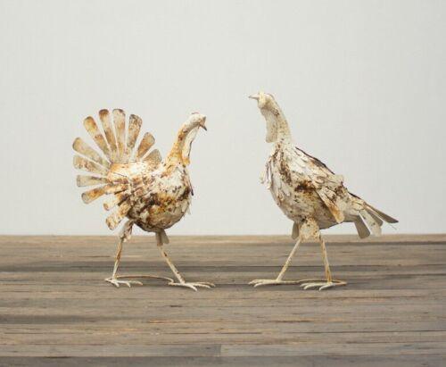 Set of 2 Antique White Metal Turkeys - Image 4
