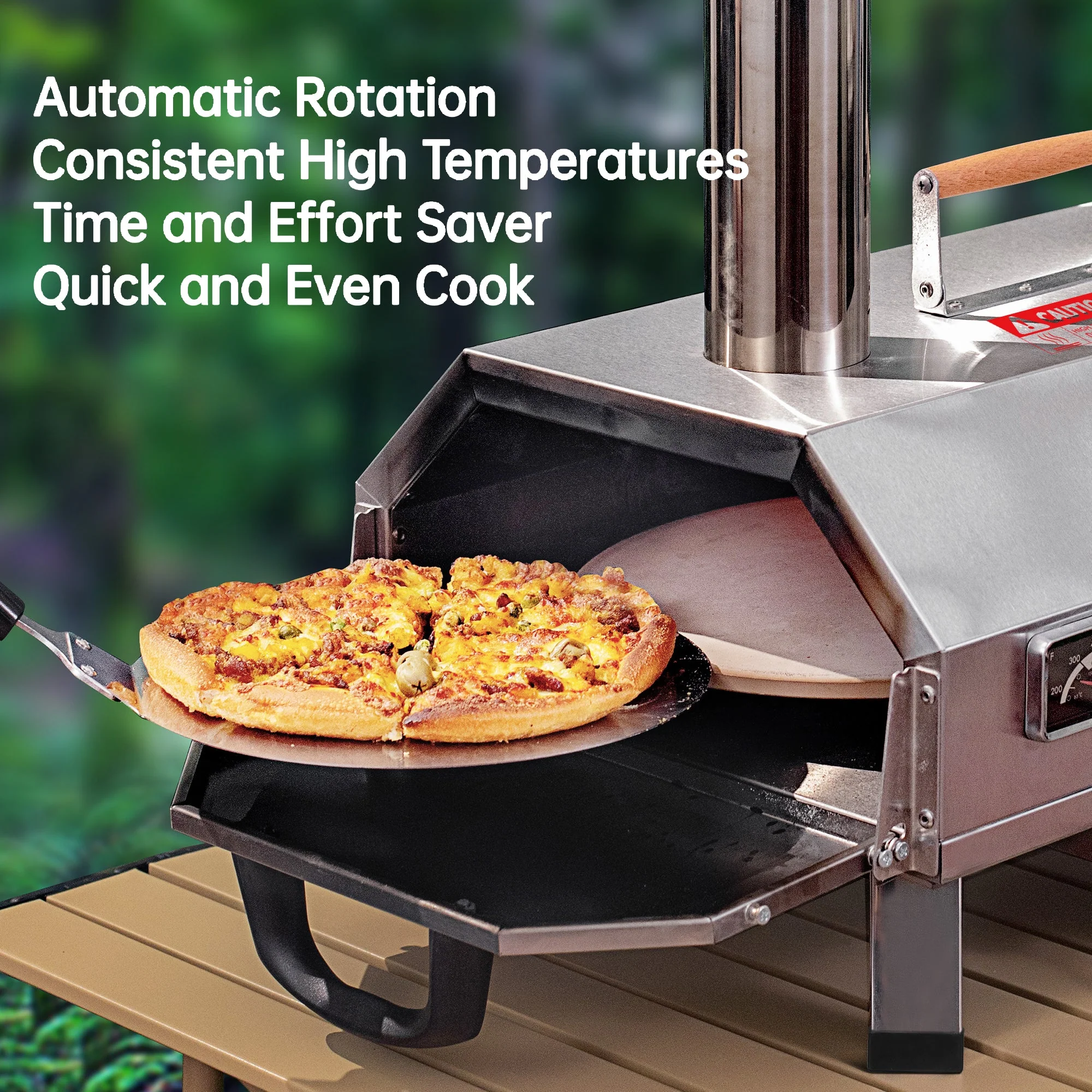 Stainless Steel Pizza Oven Outdoor 12" Automatic Rotatable Pizza Ovens Portable Wood Fired Pizza Oven Pizza Maker with Timer - Image 10