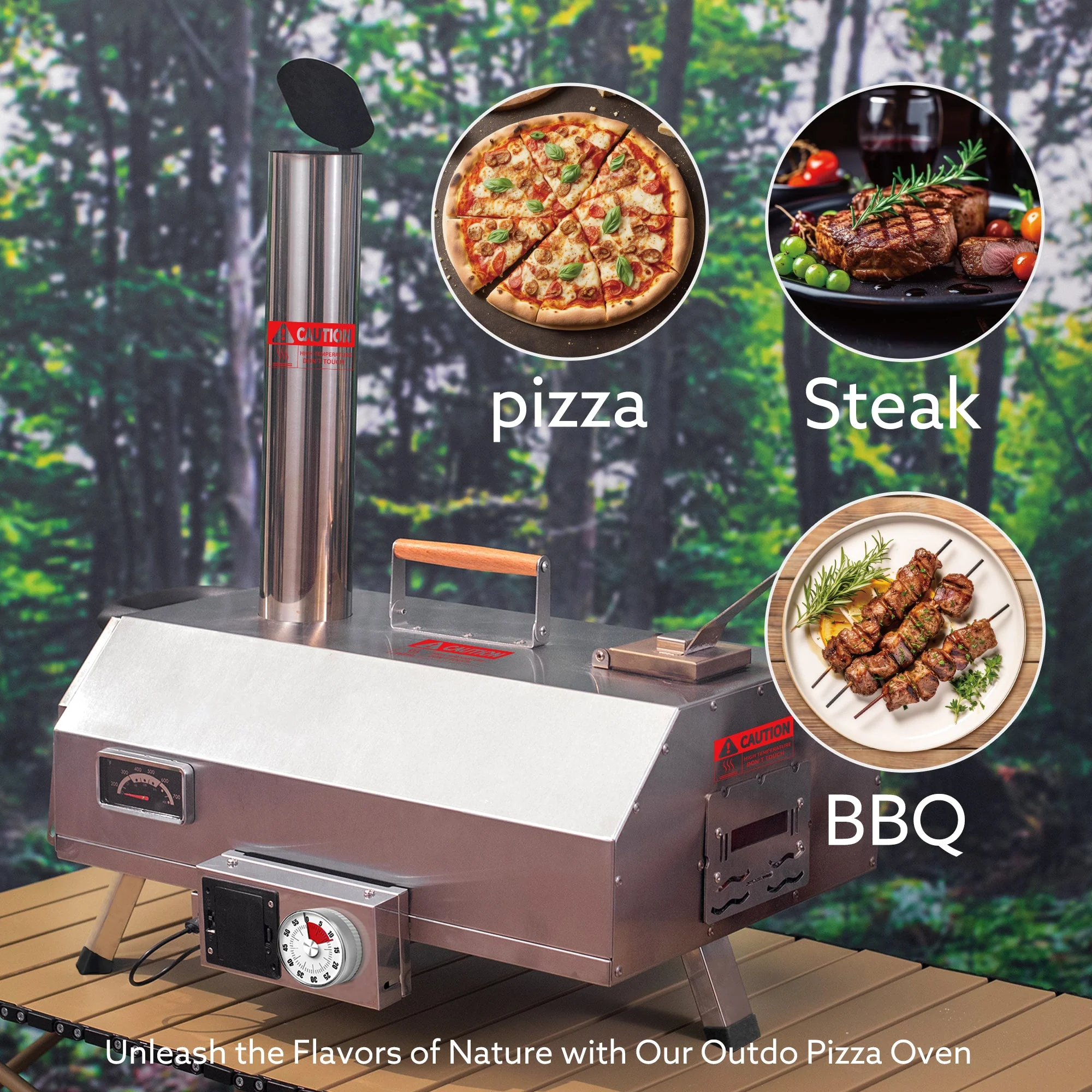Stainless Steel Pizza Oven Outdoor 12" Automatic Rotatable Pizza Ovens Portable Wood Fired Pizza Oven Pizza Maker with Timer - Image 14