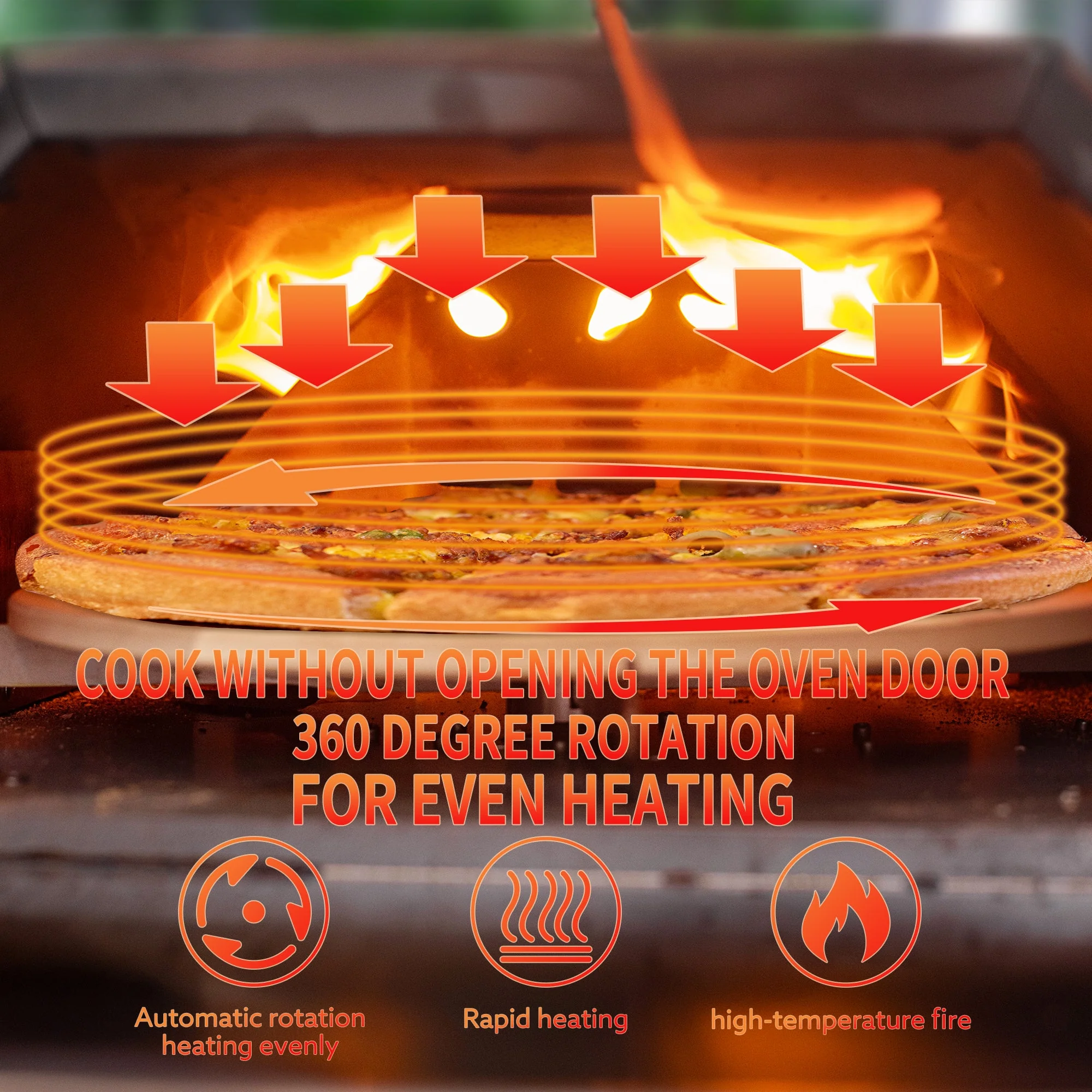 Stainless Steel Pizza Oven Outdoor 12" Automatic Rotatable Pizza Ovens Portable Wood Fired Pizza Oven Pizza Maker with Timer - Image 3