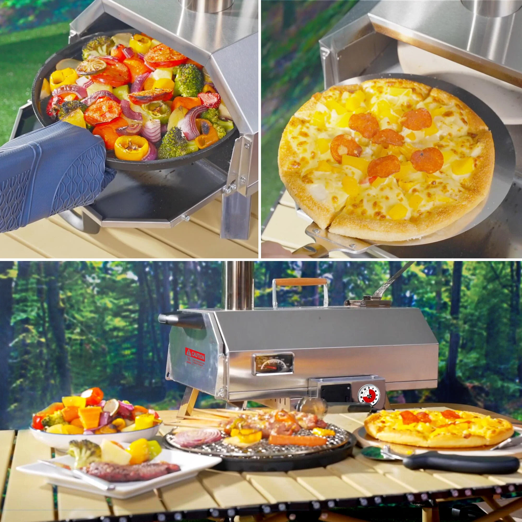 Stainless Steel Pizza Oven Outdoor 12" Automatic Rotatable Pizza Ovens Portable Wood Fired Pizza Oven Pizza Maker with Timer - Image 5