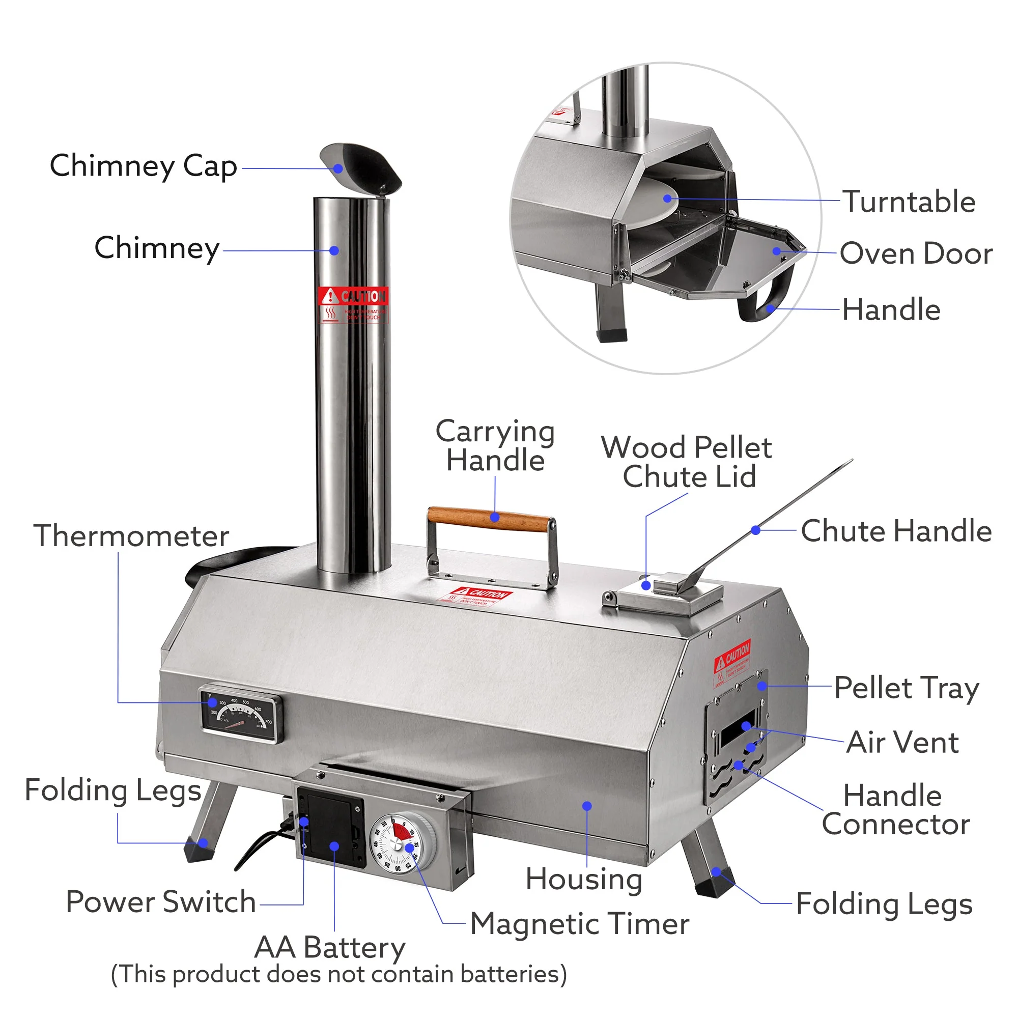 Stainless Steel Pizza Oven Outdoor 12" Automatic Rotatable Pizza Ovens Portable Wood Fired Pizza Oven Pizza Maker with Timer - Image 9