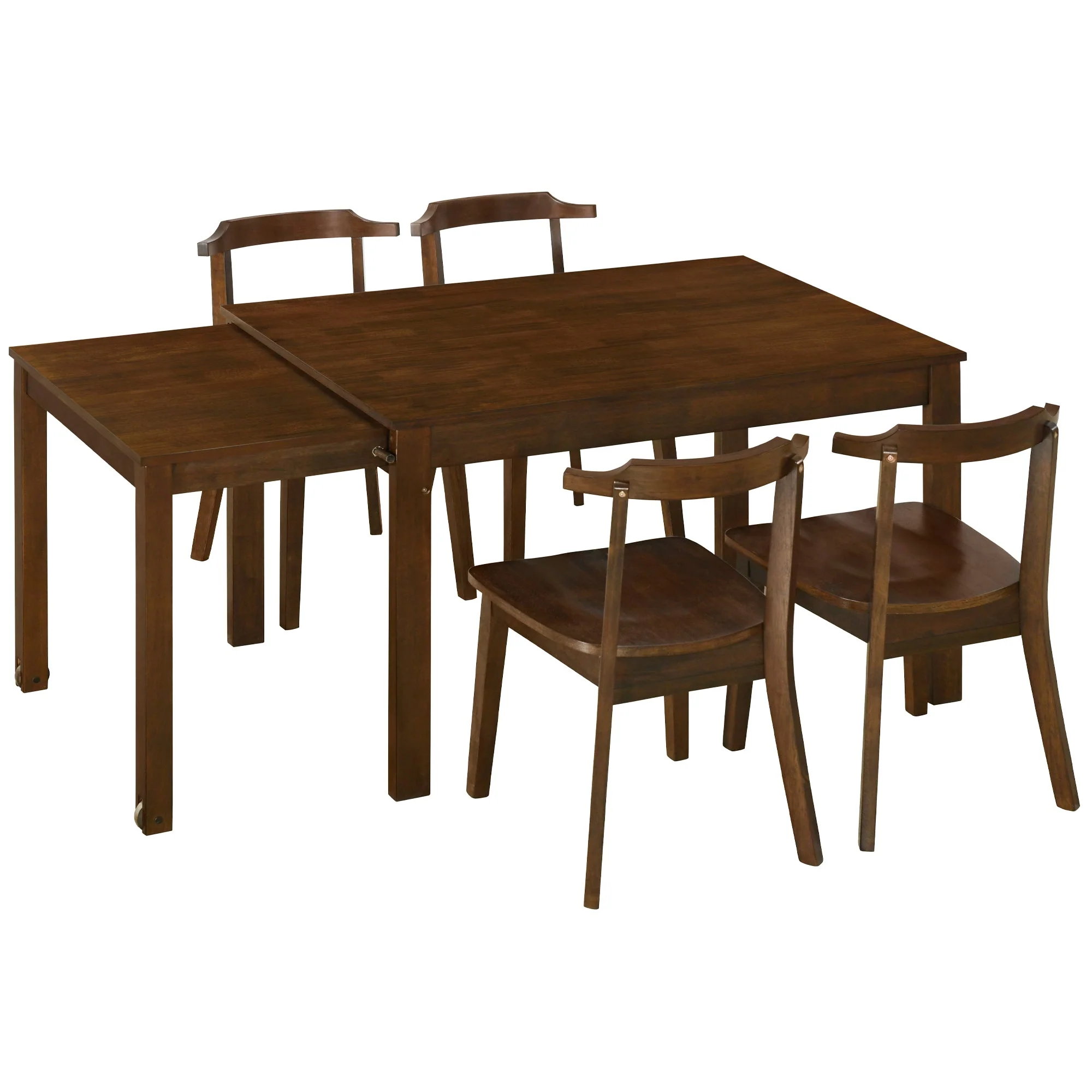 TOPMAX 65 "5-piece set with wheels and expandable dining table set 17.7" pull-out side table and small dining chair Brown - Image 14