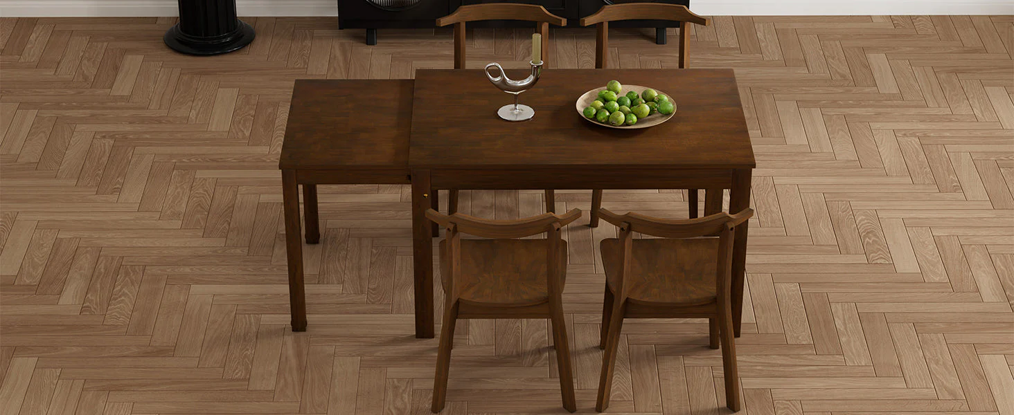 TOPMAX 65 "5-piece set with wheels and expandable dining table set 17.7" pull-out side table and small dining chair Brown - Image 5