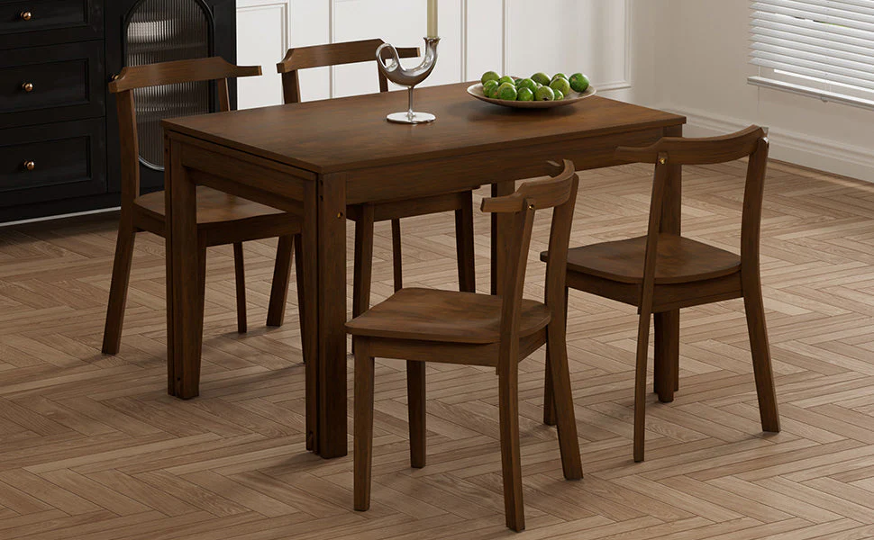 TOPMAX 65 "5-piece set with wheels and expandable dining table set 17.7" pull-out side table and small dining chair Brown - Image 7