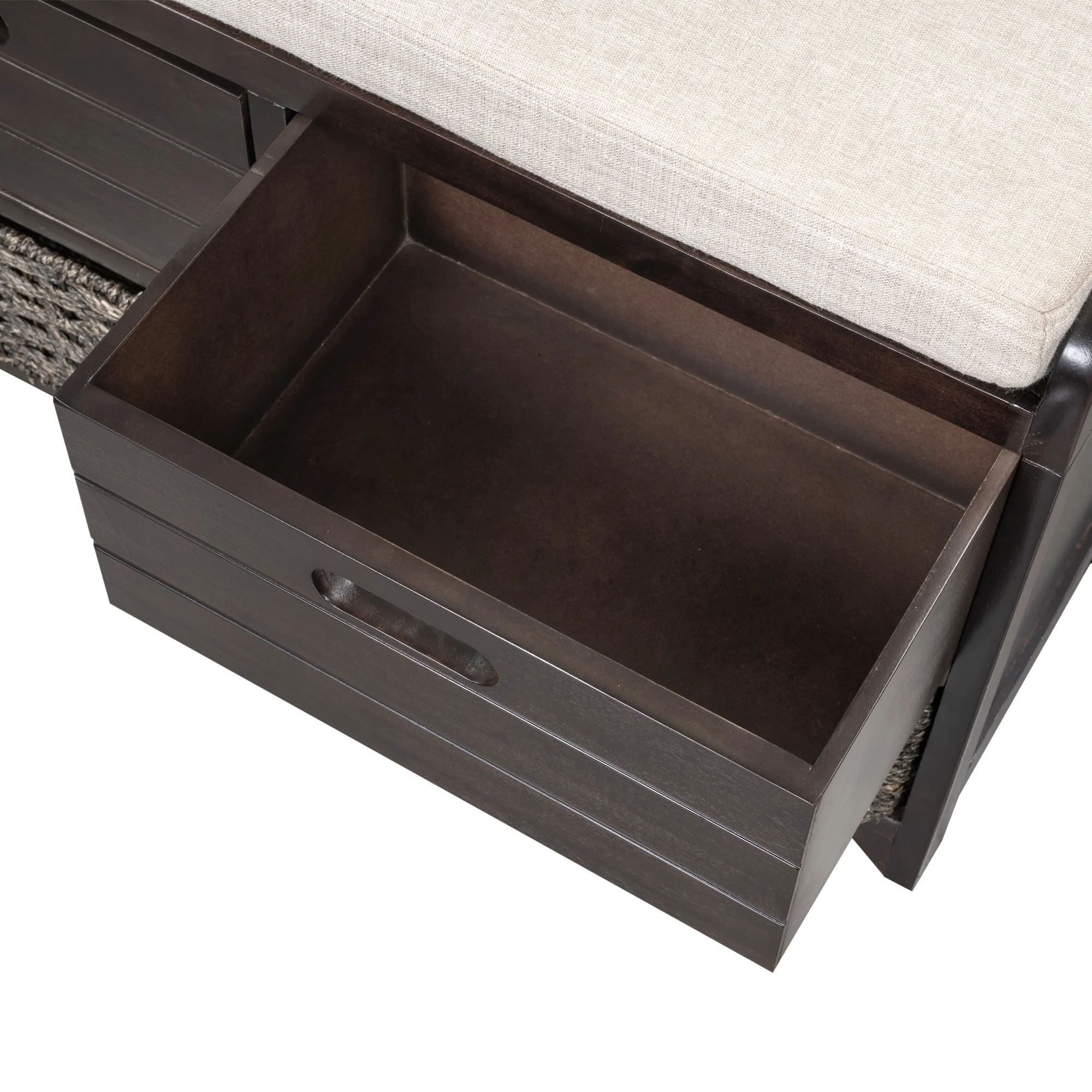 TREXM Storage Bench with Removable Basket and 2 Drawers, Fully Assembled Shoe Bench with Removable Cushion (Espresso) - Image 16
