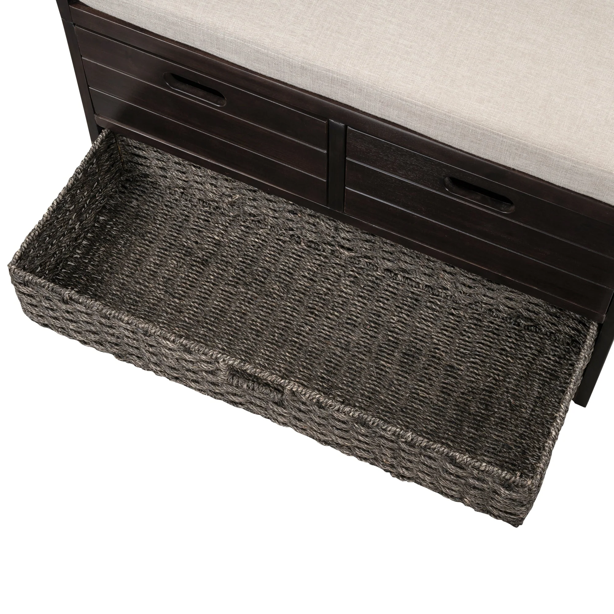 TREXM Storage Bench with Removable Basket and 2 Drawers, Fully Assembled Shoe Bench with Removable Cushion (Espresso) - Image 17