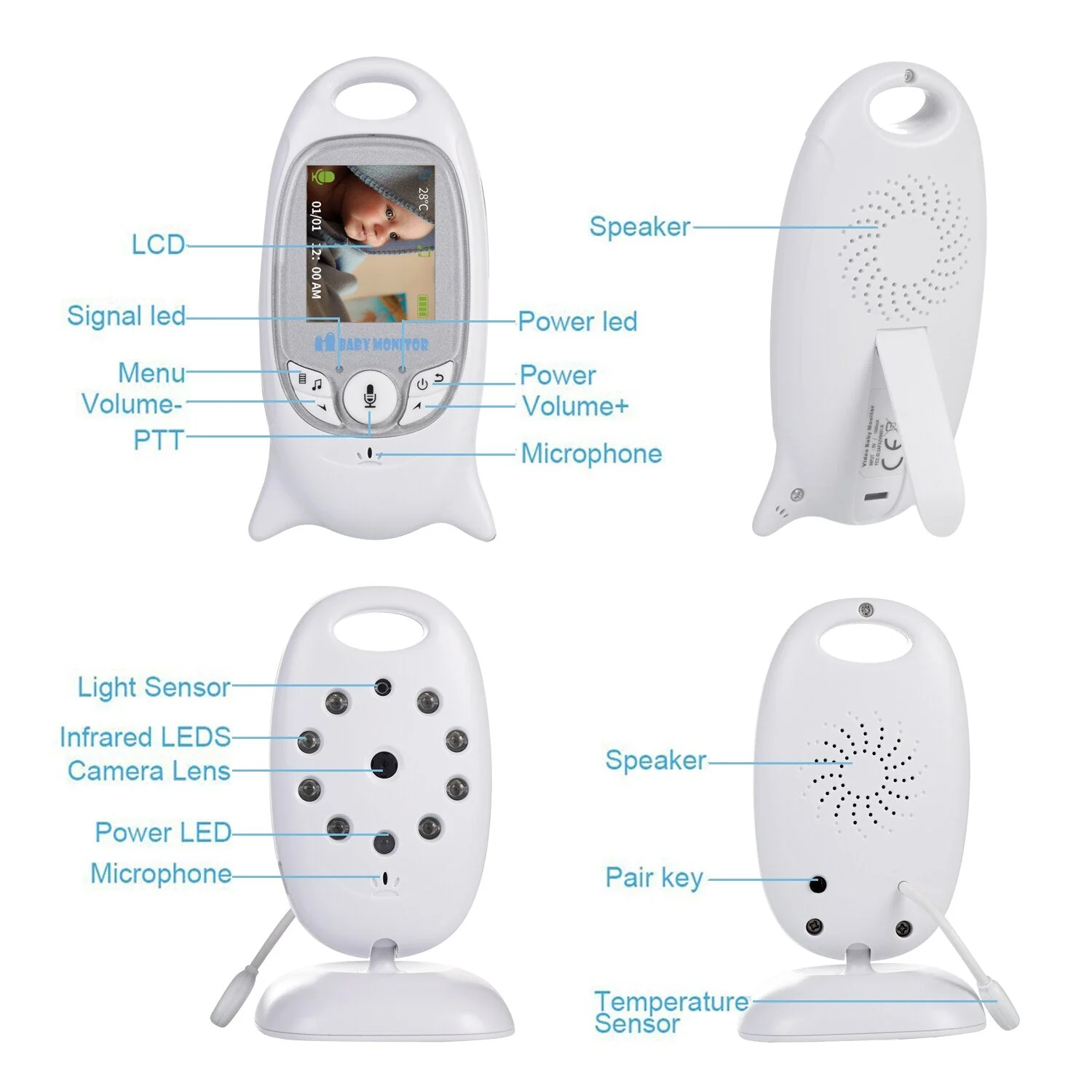 VB601 Baby Monitor 2 inch BeBe Baba Electronic Babysitter Radio Video Nanny Camera Night Vision Temperature Monitoring 8 Lullaby - Image 5