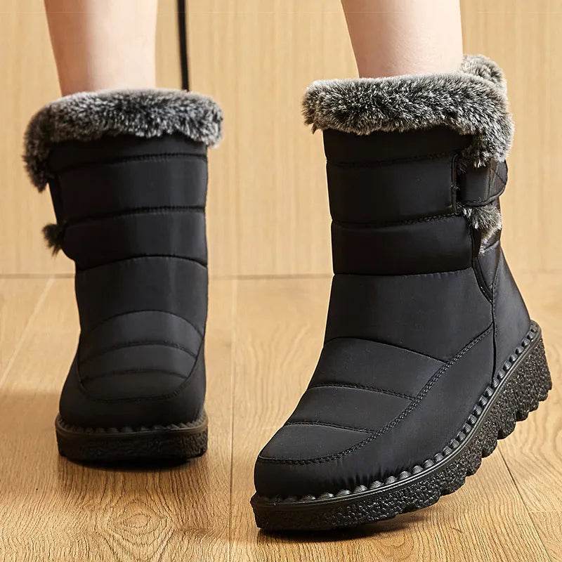 Women’s Waterproof Fur-Lined Ankle Boots – 2025 Trend Low-Heel Winter Shoes for Everyday Comfort - Image 3