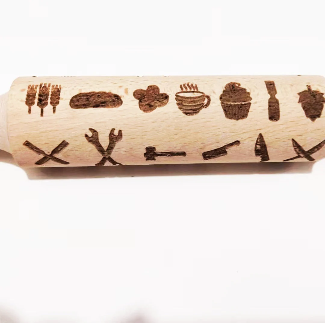 Wooden Rolling Pin Beechwood Laser Engraved Printed Rolling Pin Embossing Rolling Pin Christmas Flip Sugar Cookie Rolling Pin - Image 4
