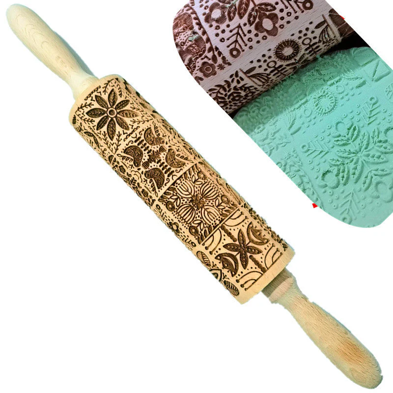 Wooden Rolling Pin Beechwood Laser Engraved Printed Rolling Pin Embossing Rolling Pin Christmas Flip Sugar Cookie Rolling Pin - Image 5