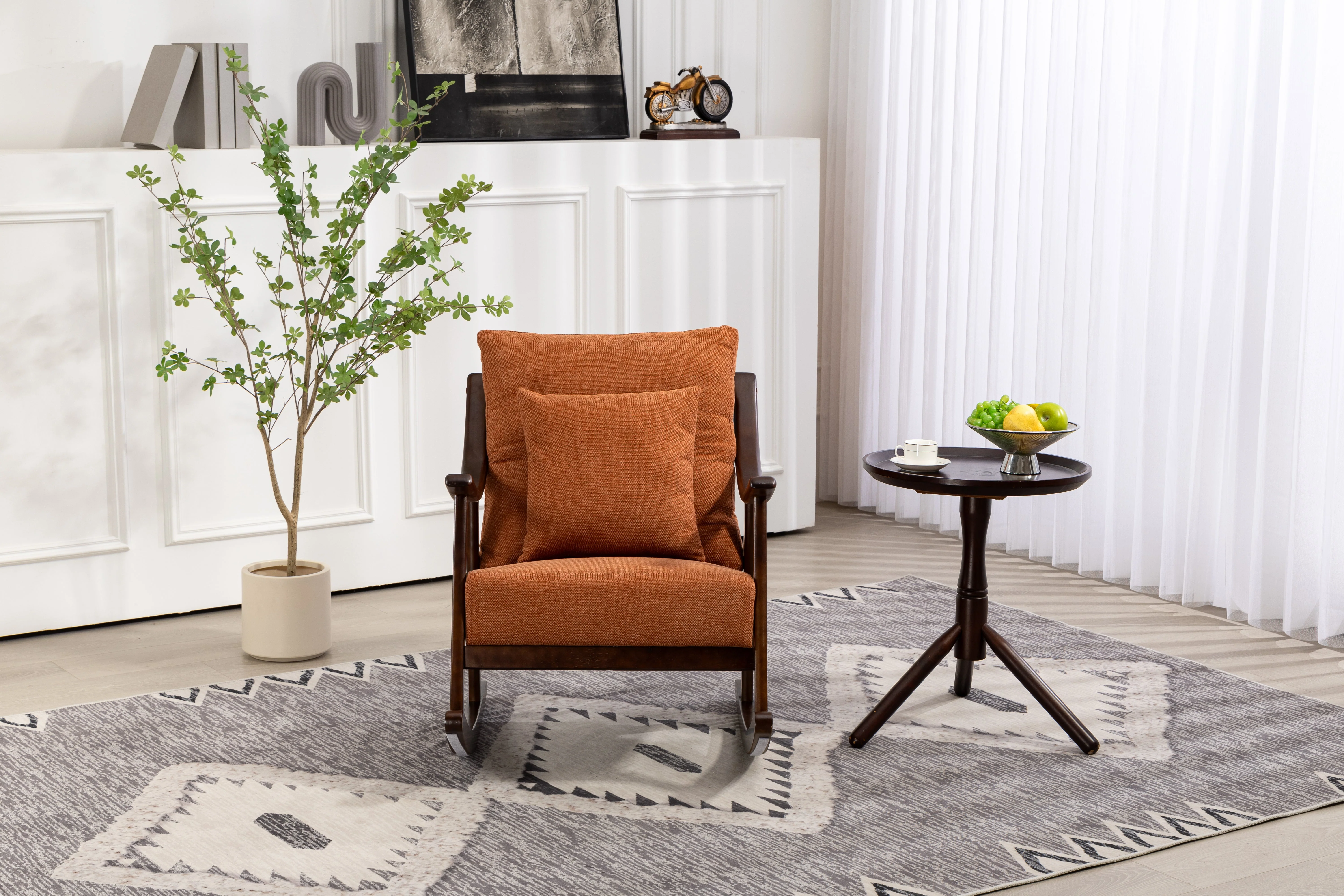 woven fabric Mid Century Modern Accent Chairs Comfy Upholstered Glider Arm Chair with Solid Wood for Living Room Bedroom Balcony - Image 4