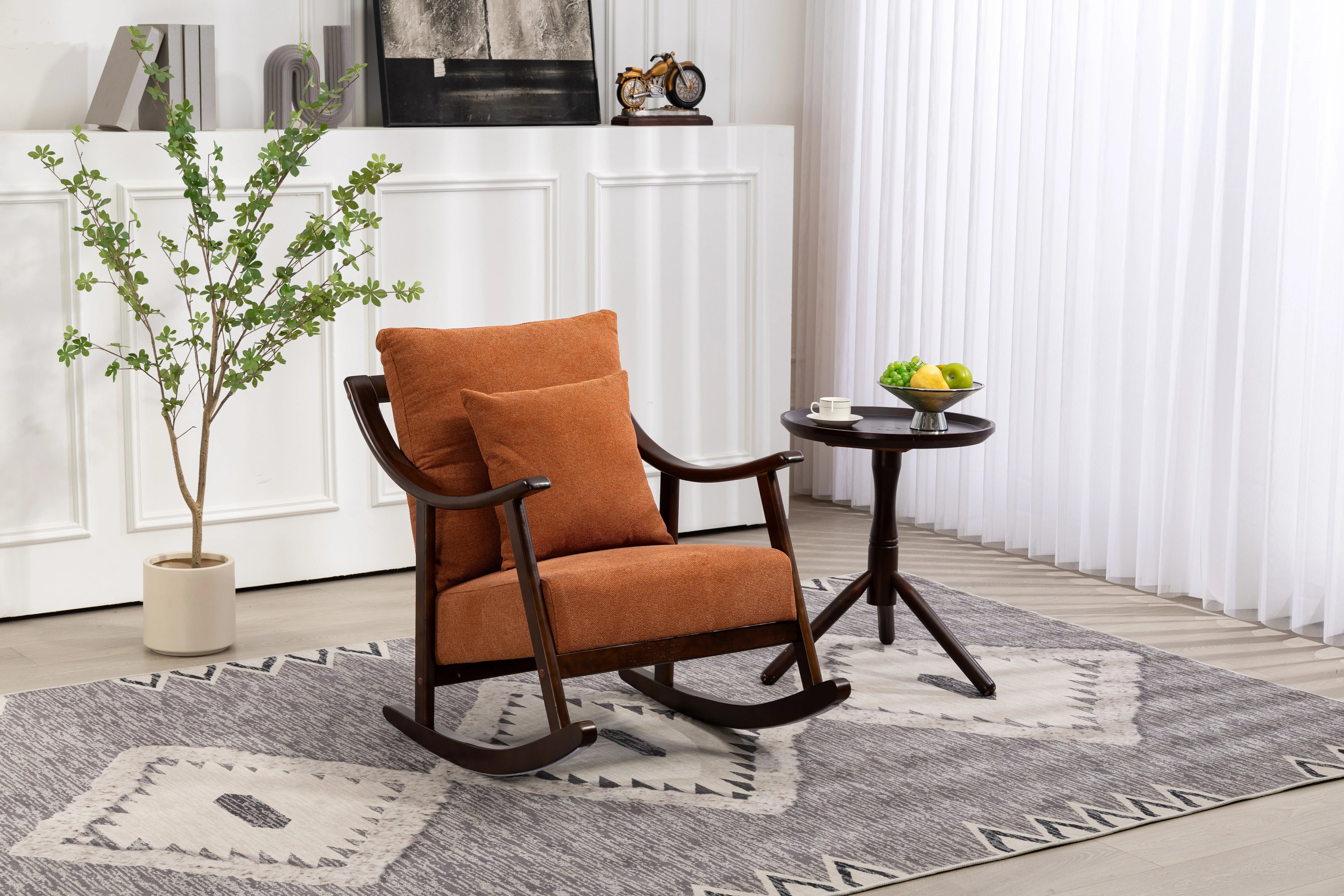 woven fabric Mid Century Modern Accent Chairs Comfy Upholstered Glider Arm Chair with Solid Wood for Living Room Bedroom Balcony - Image 5