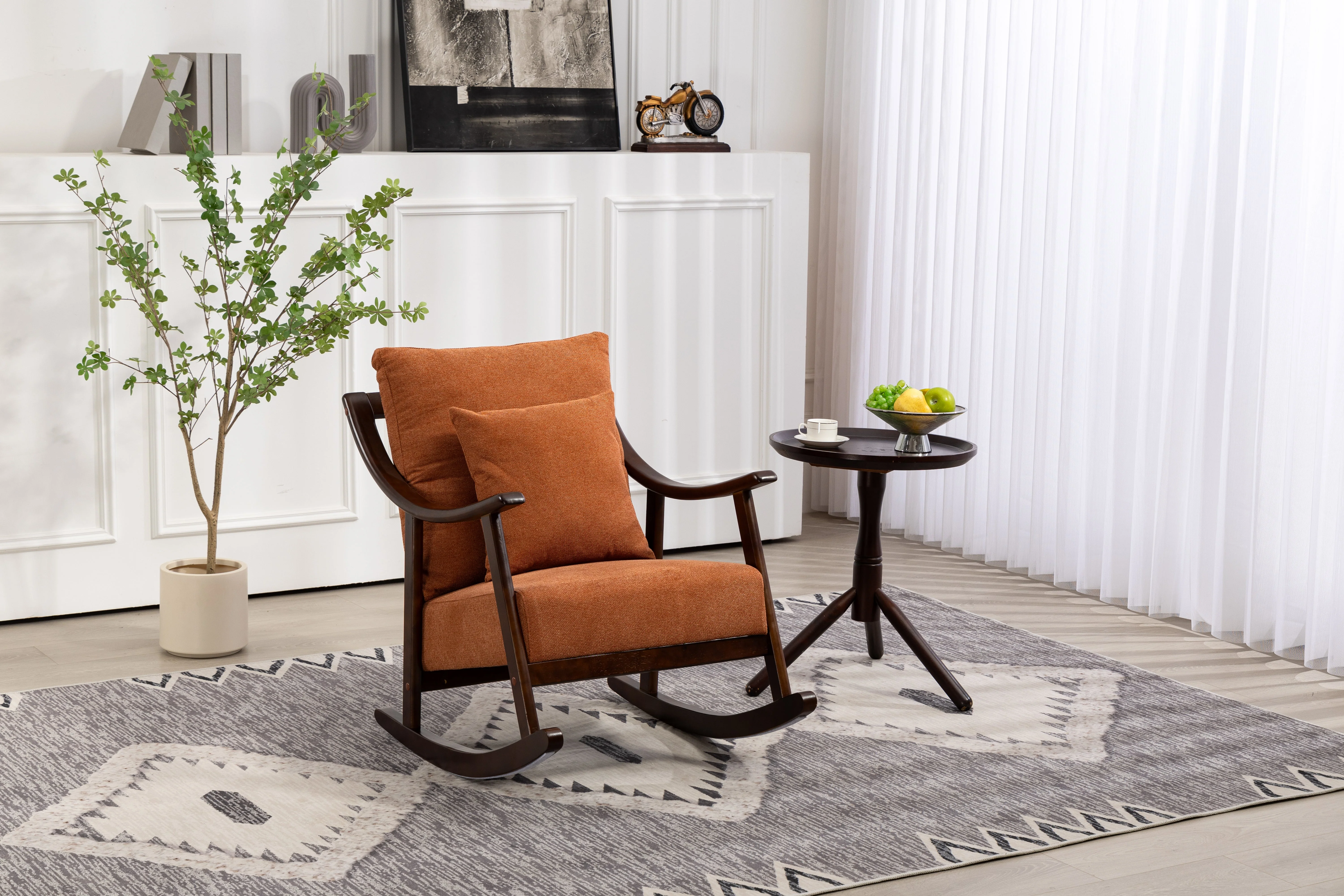 woven fabric Mid Century Modern Accent Chairs Comfy Upholstered Glider Arm Chair with Solid Wood for Living Room Bedroom Balcony - Image 6