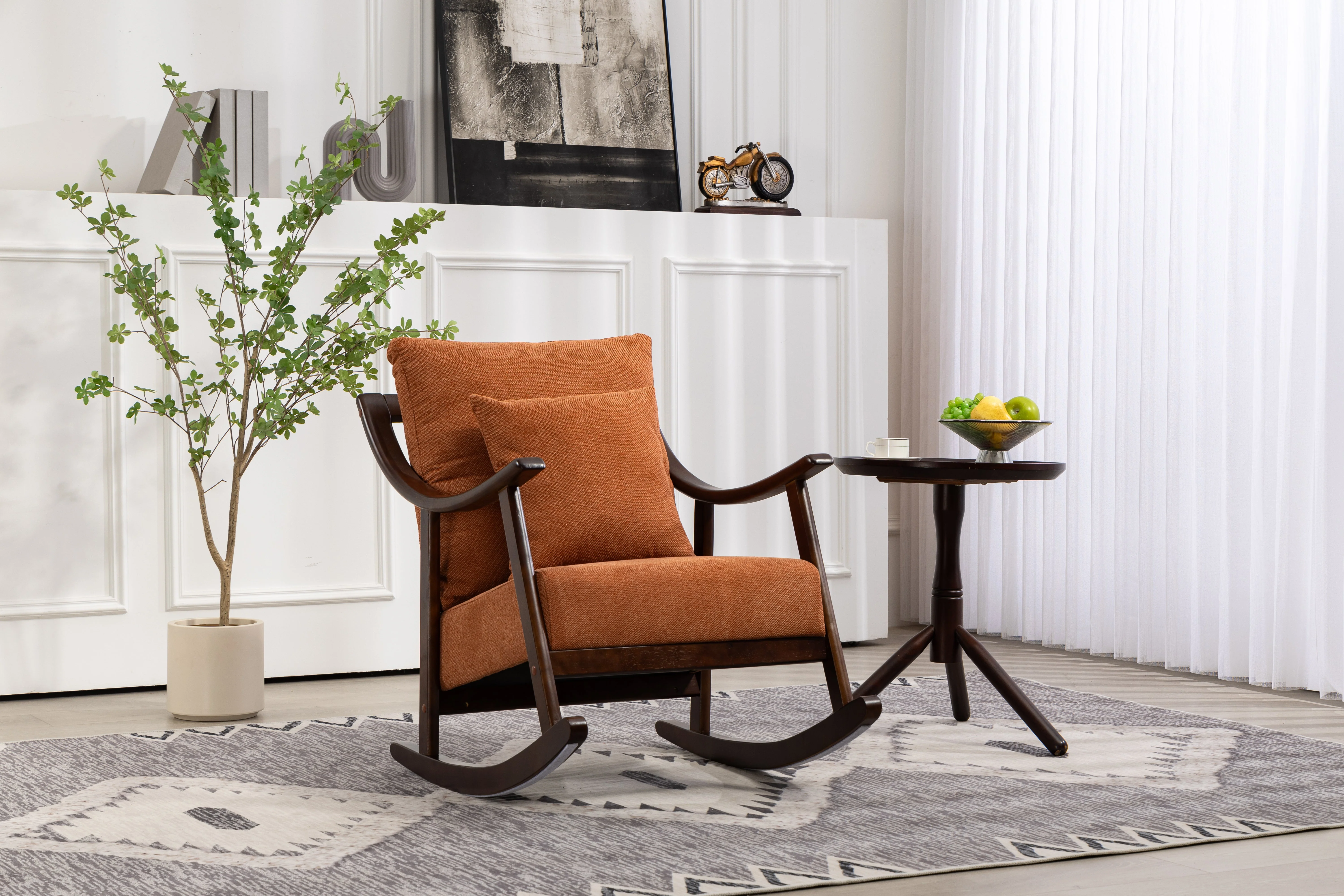 woven fabric Mid Century Modern Accent Chairs Comfy Upholstered Glider Arm Chair with Solid Wood for Living Room Bedroom Balcony - Image 7