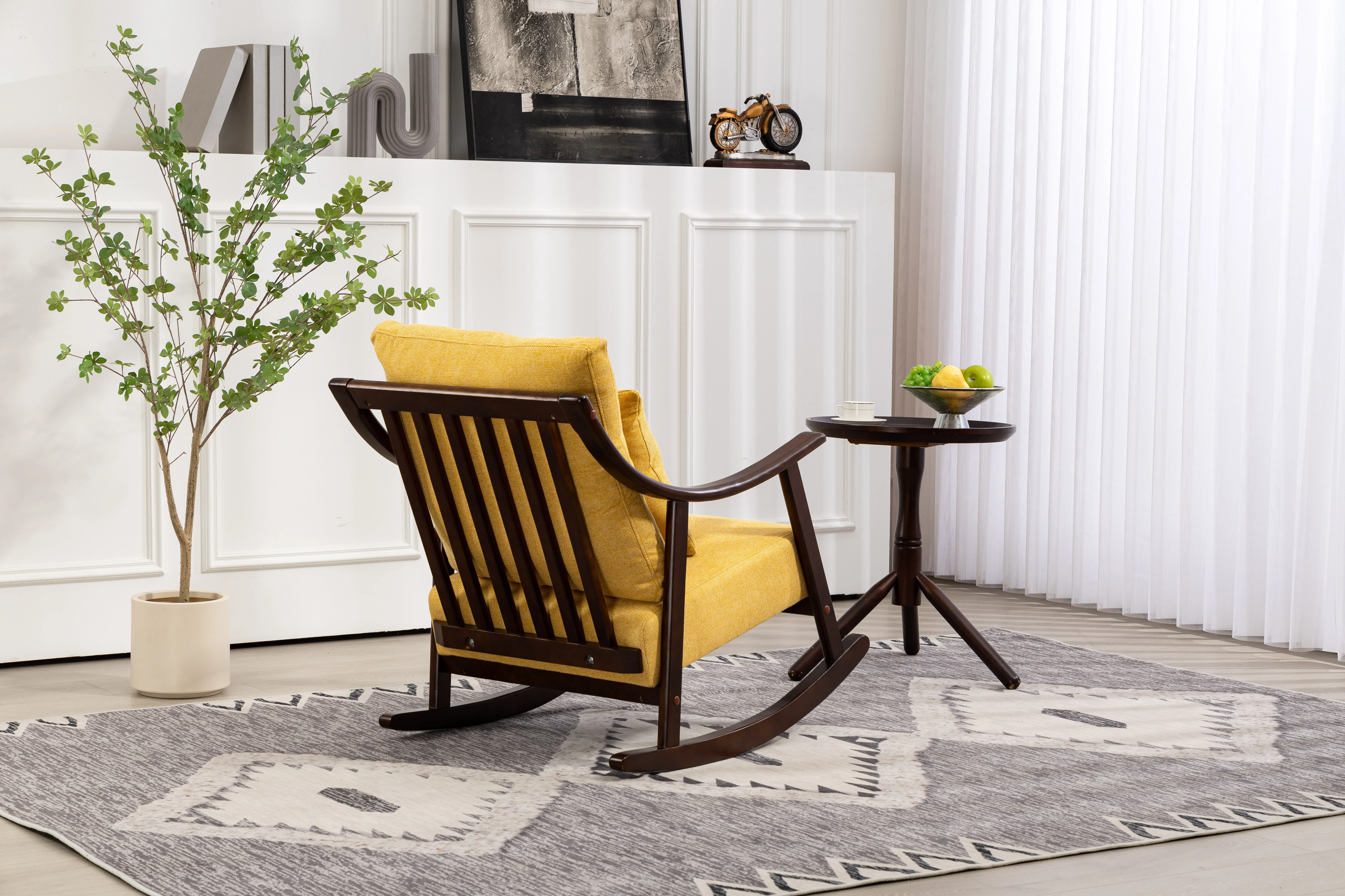 woven fabric Mid Century Modern Accent Chairs Comfy Upholstered Glider Arm Chair with Solid Wood for Living Room Bedroom Balcony - Image 8