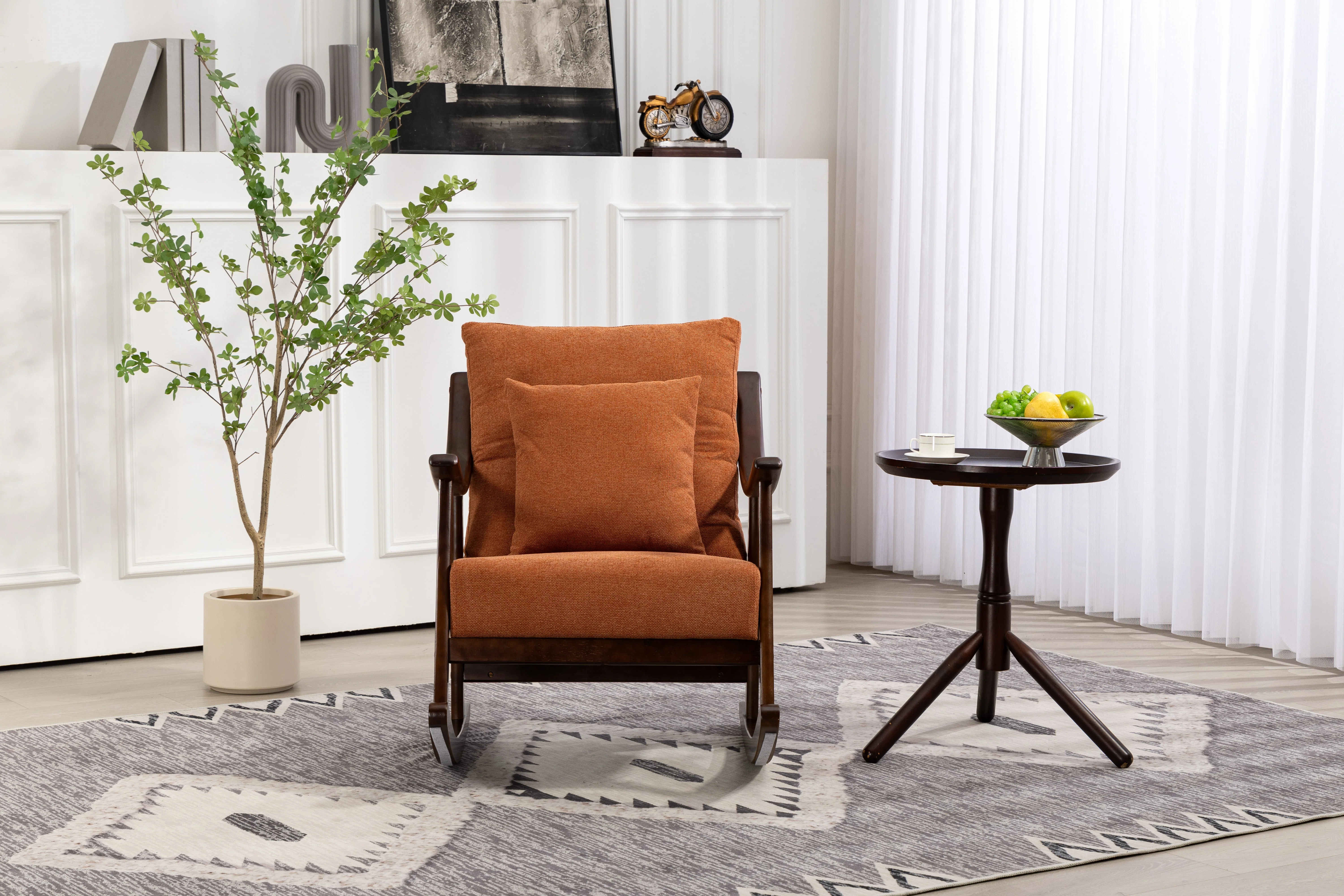 woven fabric Mid Century Modern Accent Chairs Comfy Upholstered Glider Arm Chair with Solid Wood for Living Room Bedroom Balcony - Image 9